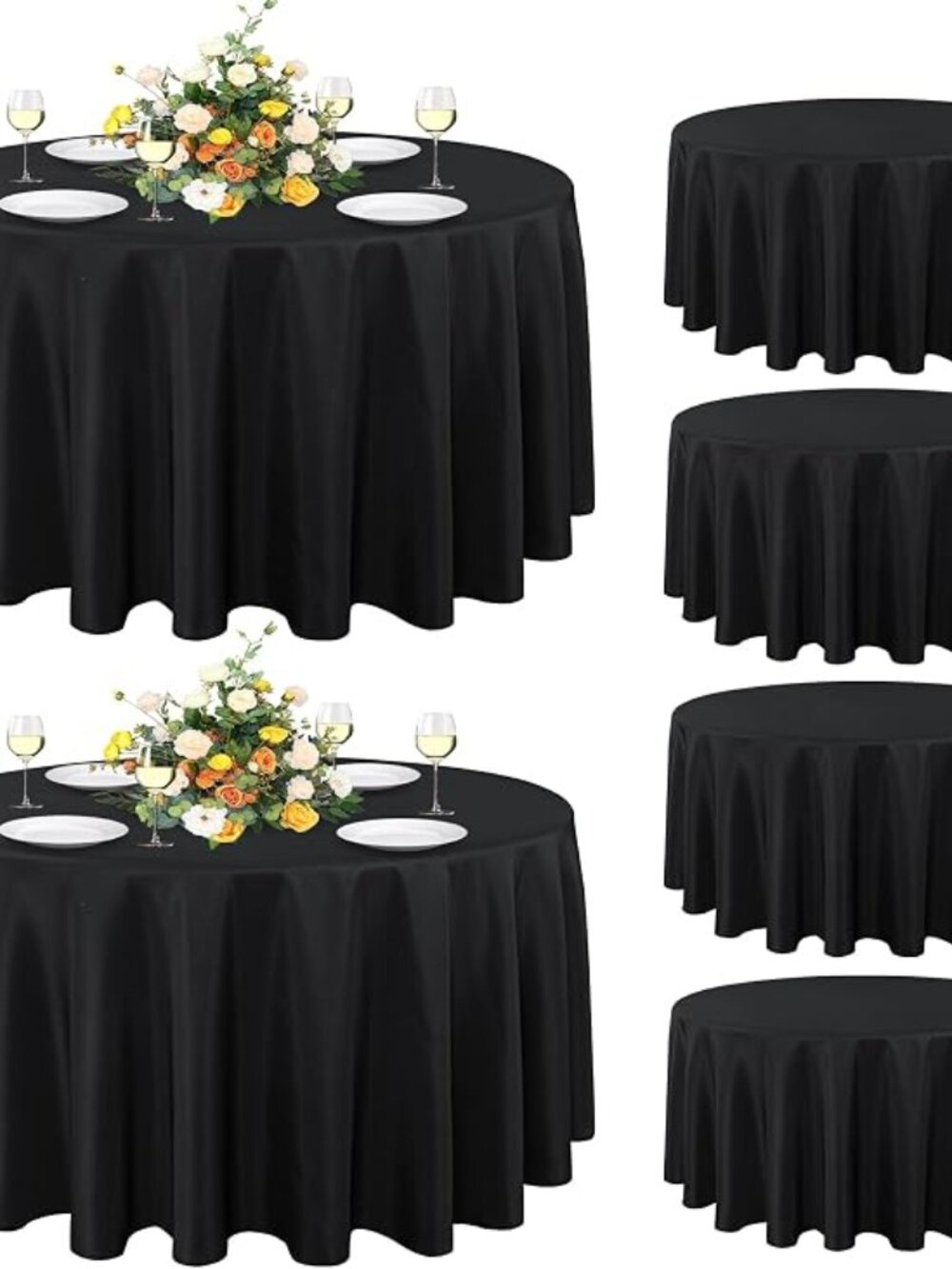 6 Round 90" Tablecloth Black Polyester Table Covers Stain Wrinkle Resistant-NEW
